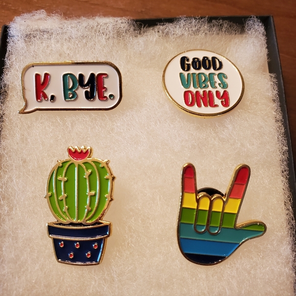 unbranded Jewelry - 4 Gold Tone Enamel LGBT, K,Bye, Vibes and Cactus Pins